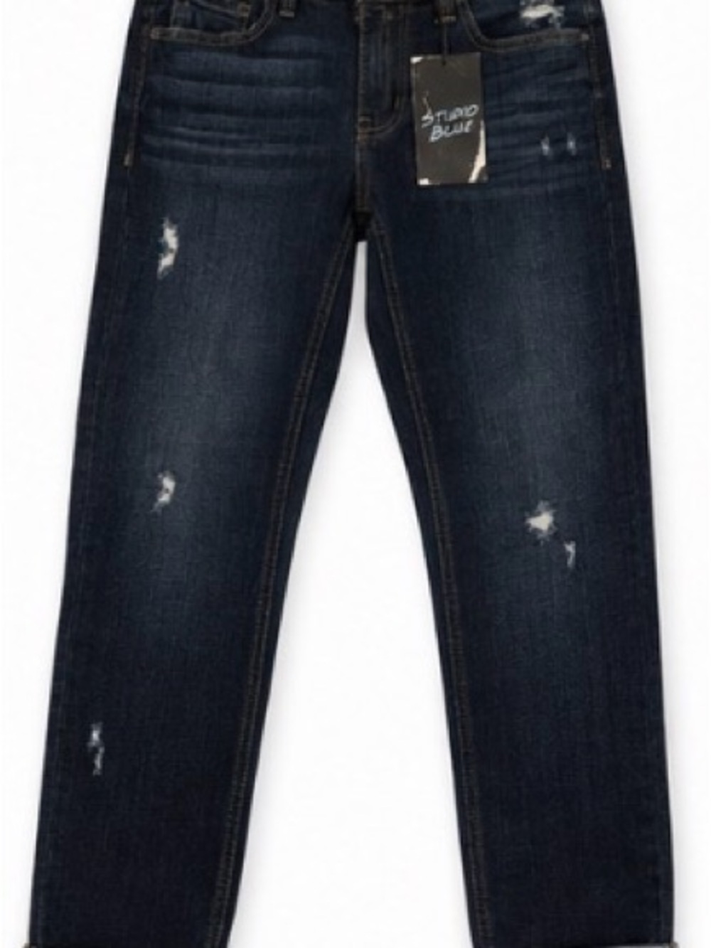 Studio Blue NWT Distressed Dark Wash Cuffed Boyfriend Jeans Size 27